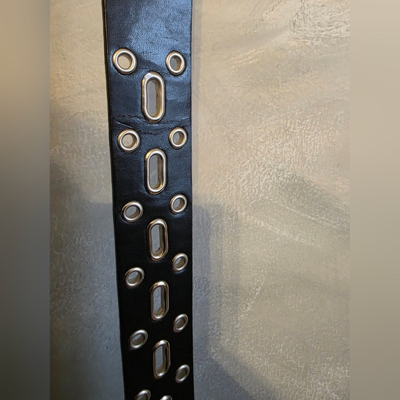 Vtg Mudd Black Leather Silver Rivet Punk Rock Emo Goth Belt XL 46'L - Picture 11 of 13